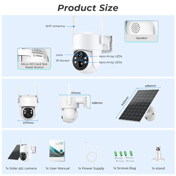 Caméra de Surveillance Extérieure Solaire PTZ IP WiFi HD 4MP – Image 2