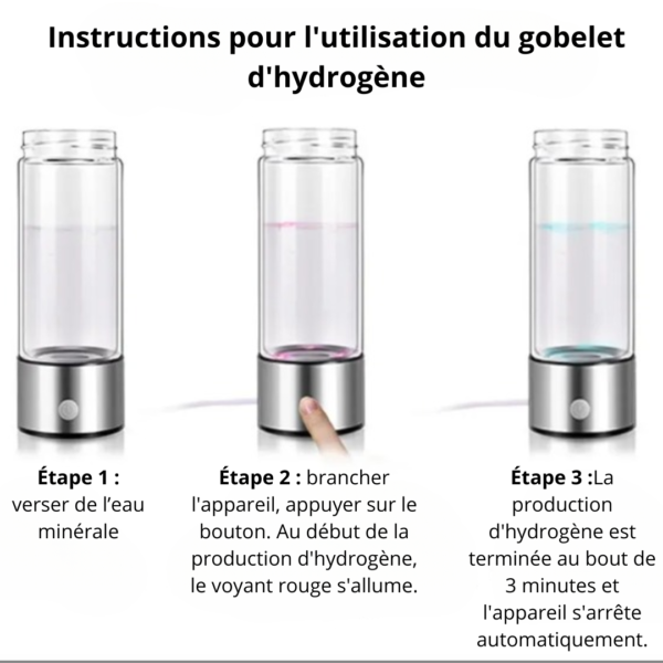 Bouteille à eau hydrogène en verre borosilicaté, offrant des bienfaits pour la santé et une meilleure hydratation.