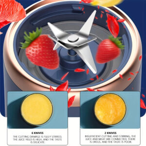 Image de la lame en acier inoxydable : Gros plan sur la lame en acier inoxydable, montrant sa robustesse et sa capacité à traiter des fruits et légumes durs.