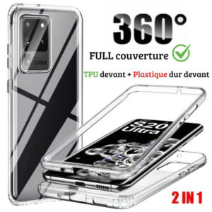 Coque transparente 360° pour Samsung Galaxy S25, S24, S23, S22, S21.