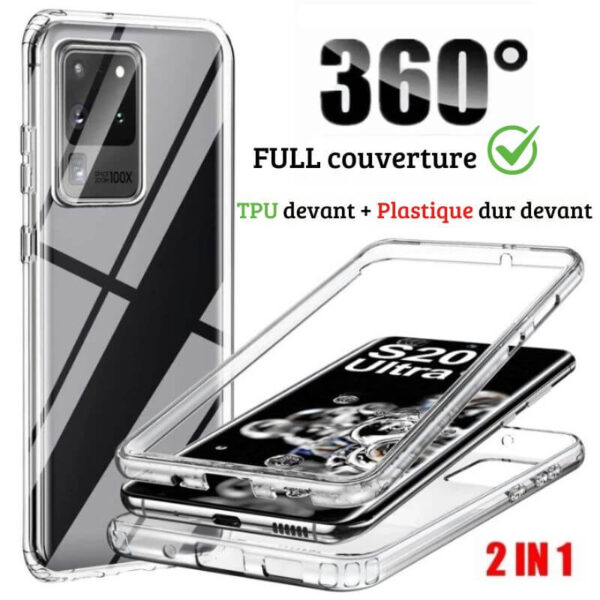 Coque transparente 360° pour Samsung Galaxy S25, S24, S23, S22, S21.